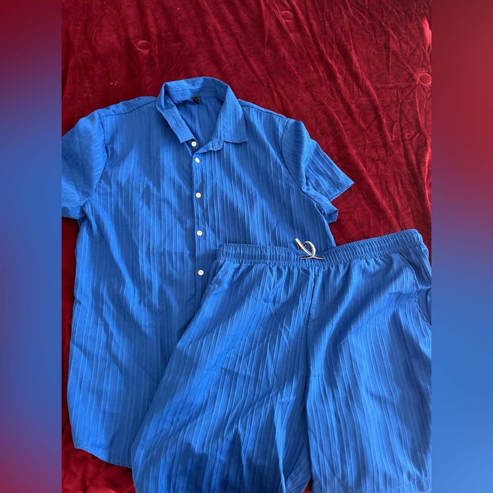 Men’s blue shirt and short set XXL NEW in bag